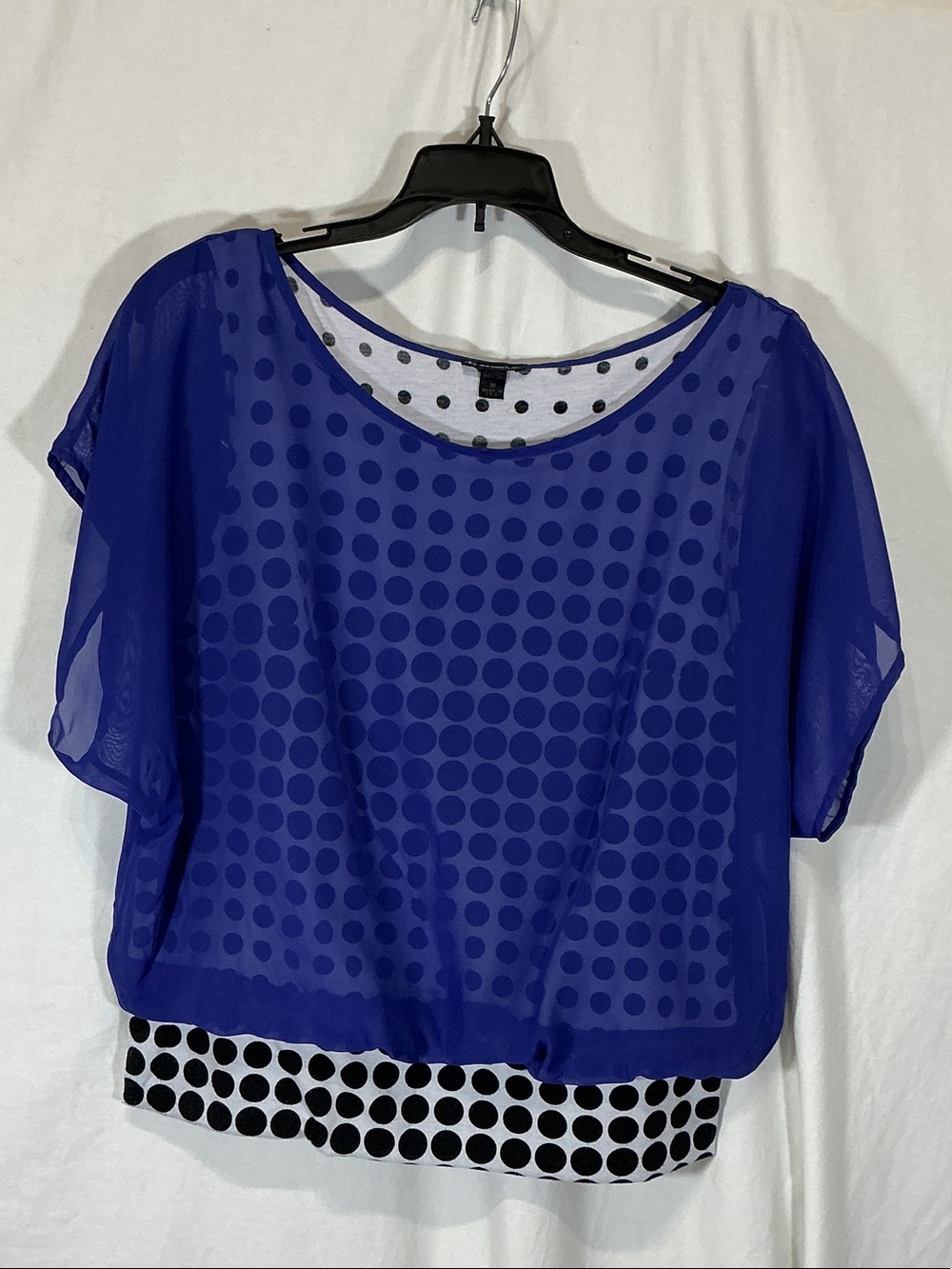 🌼Vintage Y2K🌼 new directions Royal Blue Polka Dot Overlay Blouson Top